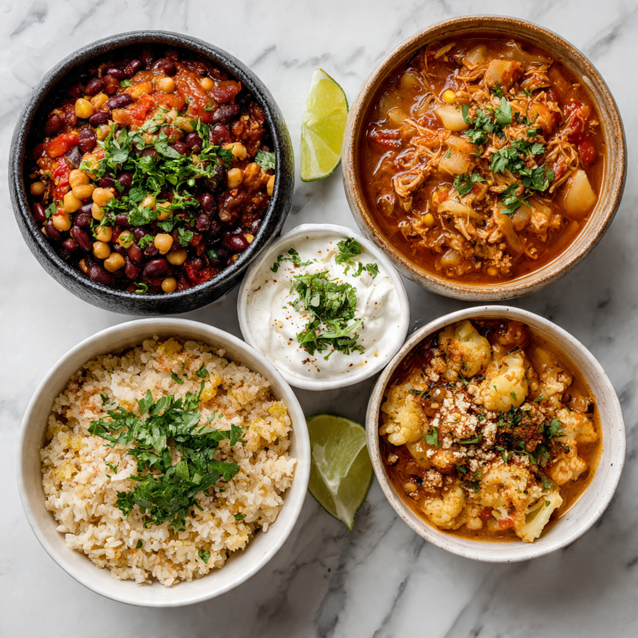 Easy Dinner Recipes Crockpot Ingredients On Bowls